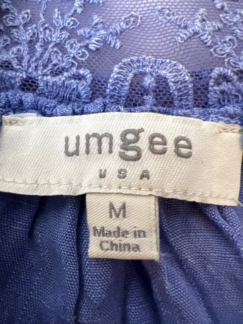 Umgee Blue Lace Yoke Sleeveless Tunic Top Boho Flowy Tank Med Fairy Embroidered - Picture 4 of 9